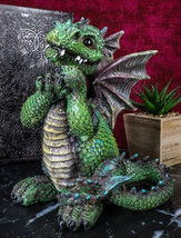 Fantasy Whimsical Adorable Cheering Green Dinosaur Dragon Collectible Figurine - £33.52 GBP