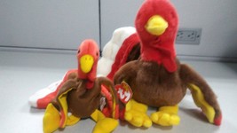 Ty Beanie Baby and Buddy Gobbles the red and brown turkey  2 piece turkey set. - £23.85 GBP