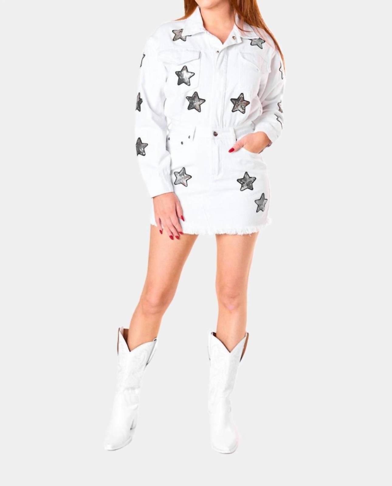 Buddylove raelynn denim mini dress in White