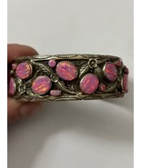 Sterling Silver Southwest Navajo Style Pink Opal Cuff Bracelet - £294.08 GBP