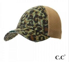 C.C. Green Leopard Print Distressed Hat Vintage Pony Cap with Knit Mesh ... - $27.34 CAD