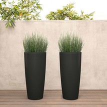 PLANTER OUTDOOR PLANTERS LARGE TALL VERADEK PLASTIC PATIO MODERN BLACK 2... - $136.99