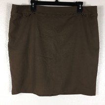 Ann Taylor LOFT Skirt 14 Solid Brown Scalloped Trim 20&quot; Length Lined Kick Pleat - £14.78 GBP