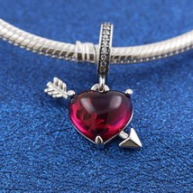 2024 Valentine&#39;s Day Release Red Heart &amp; Arrow Murano Glass Dangle Charm - £14.30 GBP