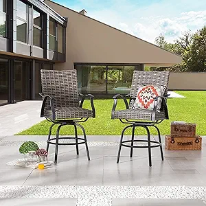 Outdoor Swivel Wicker Chair Set Metal Frame Bar Stool For Backyard, Pool... - $700.99