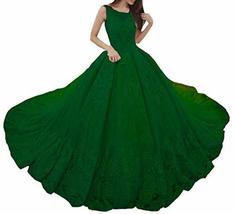 Bateau Ball Gown Wedding Dress with Court Train Lace Prom Dress Emerald Green 2 - £159.23 GBP