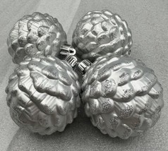 Ornament Christmas Balls Pinecone Grey Glitter 4 Shatterproof Glass 9 in... - £7.49 GBP