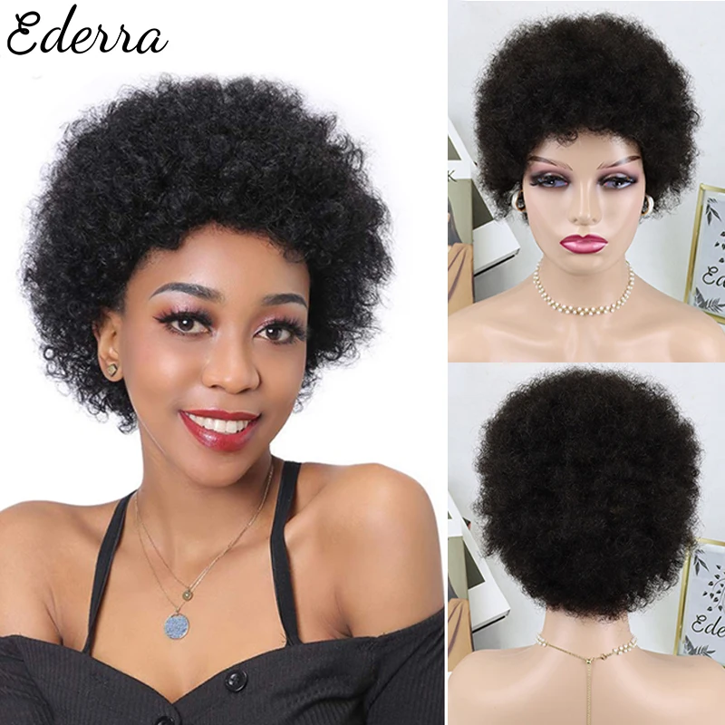 Short Afro Kinky Curly Wig Brazilian Human Hair Short Wigs 150% Density F - £19.23 GBP+
