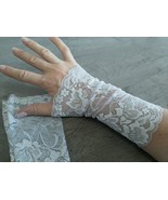 Lace mittens Light Gray, elastic Lace Fingerless Gloves, satin lace cuffs gray - £16.51 GBP