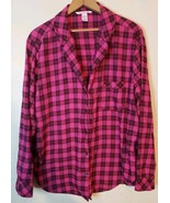 Victoria&#39;s Secret Pajama Top Womens Large Pink Plaid Long Sleeve Button Up - $15.85