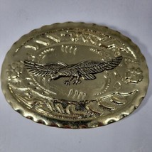 Vintage Gold Colored Eagle Belt Buckle Award Design Medal Metal Bird Flower - £11.28 GBP