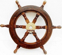 18&quot; Boat Wooden Wheel Ship Steering Wheel Nautical Wall Decor Replica - £59.79 GBP