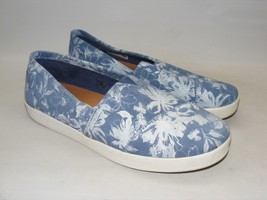 Toms Women Size 8.5 M Classic Blue White Floral Canvas Slip On Shoes - £18.60 GBP