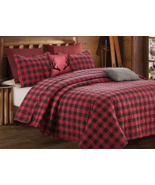 3 pc Red &amp; Black Plaid Buffalo Check King Quilt with 2 shams - $45.60 CAD