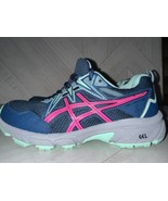 Women's Asics Gel Venture 8 Size 7.5  Blue Pink Colorful Trail Running Shoes New - $51.43