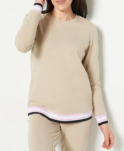 Sport Savvy French Terry Long Sleeve Pullover with Stripe Cuff- TAUPE, LARGE - £15.81 GBP
