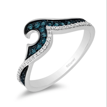 Elsa Snowflake Wedding Ring, 1/4 CTTW Blue and White Diamond Moana Wave Ring - £39.23 GBP