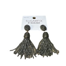 Sugarfix By Baublebar Earrings Black Gray Beaded Tassel Dangle Statement - $236.62 MXN