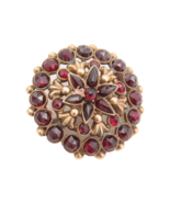 12K GOLD Vintage Brooch Pin Beaded Swirly Garnet Inlay Carved Flower  GB226 - $895.47 CAD