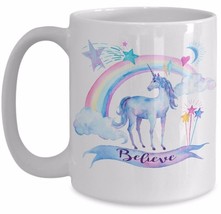 Unicorn Rainbow Gift - Believe - Daughter Girlfriend Mom Motivational Coffee Mug - £15.23 GBP