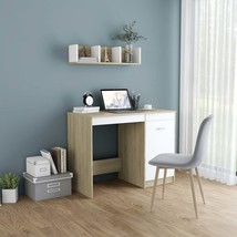  Desk White and Sonoma Oak Engineered Wood Medium Computer Desk - $2,296.32 MXN