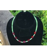 VASELINE Uranium Glass &amp; Red Bead Choker 16”  Czech. 20s-30s Glows Black... - $78.65 CAD
