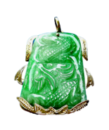 Earth mined Antique green Jade Dragon Pendant 14k Gold Deco Charm - £5,020.28 GBP