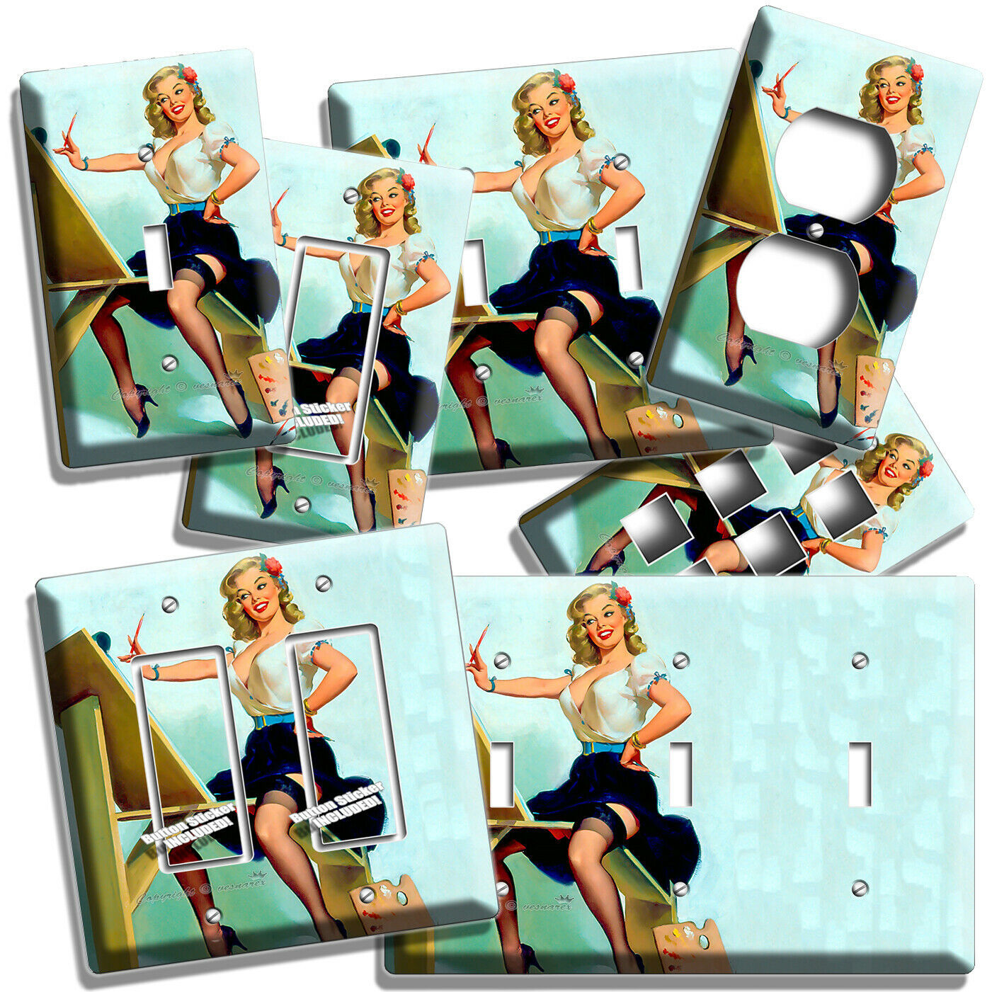 SEXY RETRO PINUP BLONDE GIRL ARTIST LIGHT SWITCH OUTLET WALL PLATE ROOM HD DECOR