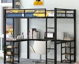 Full Size Loft Bed With Desk And Storage Shelf, Heavy Duty Metal Loft Be... - $529.99