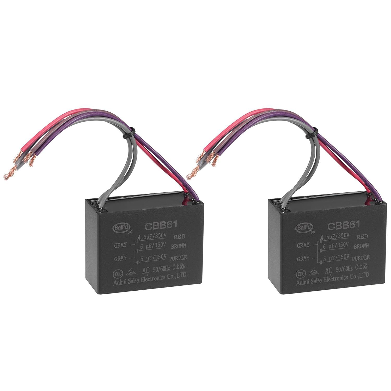 Uxcell Ceiling Fan Capacitor Cbb61 4.5/6/5Uf 350V Ac 5 Wires Metallized - $31.92