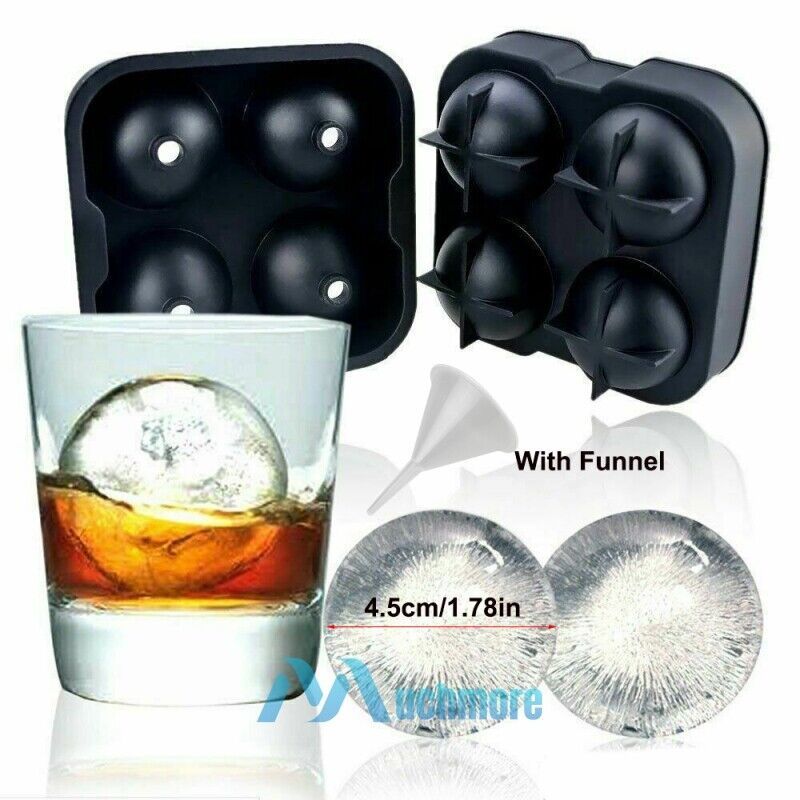 Primary image for 1.78" Ice Ball Maker Whiskey Ice Ball 4 Sphere Silicone Mold Tray W/ Lid&Funnel