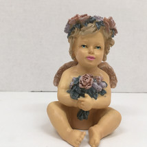 Cherub angel figurine shelve sitter flower crown victorian cottage chic decor - $19.75