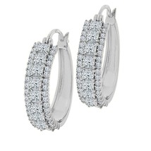 925 Sterling Silver 3.78ct Princess Cut CZ Triple-Row Hoop Earrings Women&#39;s Gift - £74.30 GBP