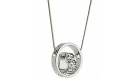 Crystals From Swarovski Heart W Circle Necklace Sterling Overlay 18 Inch New - £33.53 GBP