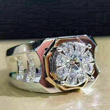 14K Weiß Vergoldet 1.80Ct Rund Geschliffen Künstlicher Diamant Herren Ehering - £87.86 GBP