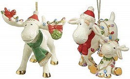 Lenox Moose Family Ornaments (2) Marcel Marcie &amp; Baby Under The Mistletoe NEW - £133.10 GBP