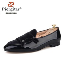 black patent leather men&#39;s dress shoes rhinestone buckle belgian loafers for wed - £235.38 GBP