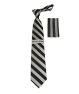 Men&#39;s Stacy Adams Tie and Hankie Set Woven Design #Stacy38 Black Silver - £23.48 GBP