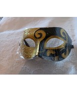 RETRO MASQUERADE MARDI GRAS  HALLOWEEN MASK GOLD &amp; BLACK WITH BLACK TIES... - $7.91
