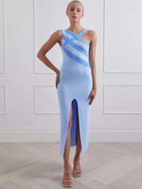 Blue Bodycon Halter Evening Club Party Dress - £95.88 GBP
