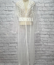 Vintage Nancy King Sheer Nylon Peignoir Robe White Bridal Size M New Satin Lace - £47.73 GBP