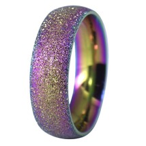 Rainbow Glitter Fashion Ring Womens Stainless Steel Sandblasted Retro Disco Band - £10.19 GBP