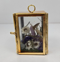 Glass Brass Hinged Curio Terrarium Box Dried Flowers &amp; Moth Taxidermy Small 2.5&quot; - £16.53 GBP