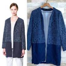 Zara Aztec Jacquard Duster Jacket Blue Open Textured Cotton Linen Womens... - £35.02 GBP