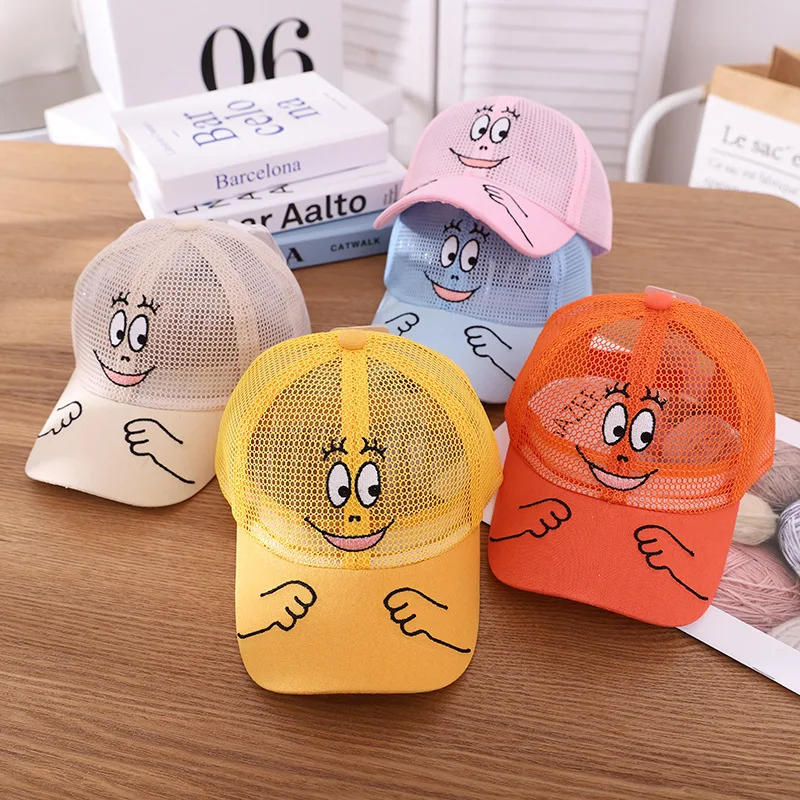 Cool New Boys Girls Kids Children Summer Cute Cap Smiley Face Kawaii Mesh - £12.85 GBP