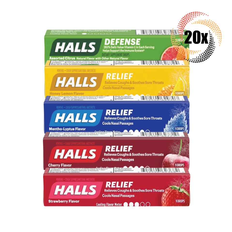 20x Packs HALLS Variety Flavor Relief &amp; Defense Cough Drops ( 9 Drops Pe... - $37.67