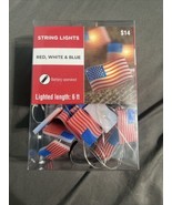(1) 6ft. String Lights Indoor Outdoor Party Patio American Flags Red Whi... - $188.46 MXN