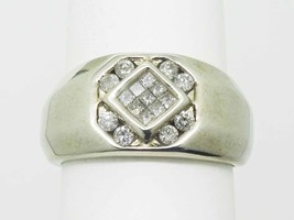 0.58ct tw Princess &amp; Round Diamond Ring 14k White Gold Size 7.25 w/COA - £1,745.45 GBP
