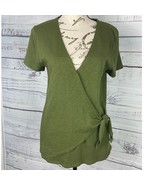 J by J.Crew Wrap Tie Tee Shirt Womens S Green V Neck Short Sleeves Cotton - $15.83