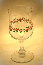 Libbey Stem Goblet Glass Christmas Holly Berry - £10.11 GBP